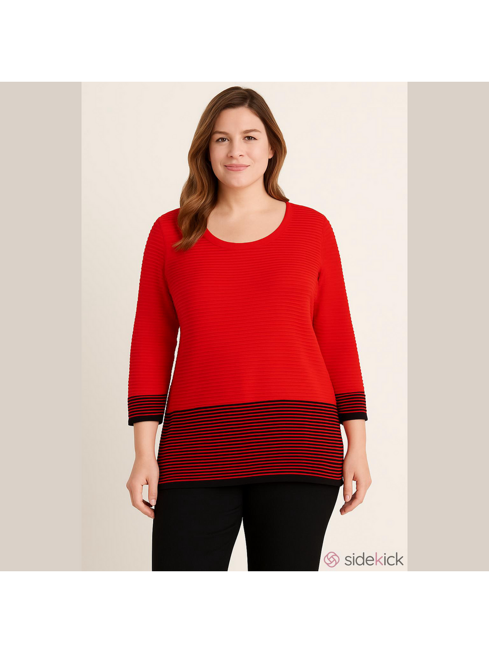 Red and Black Boxy Ribbed 3/4 Sleeve Sweatshirt